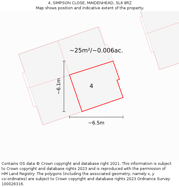 4, SIMPSON CLOSE, MAIDENHEAD, SL6 8RZ: Plot and title map