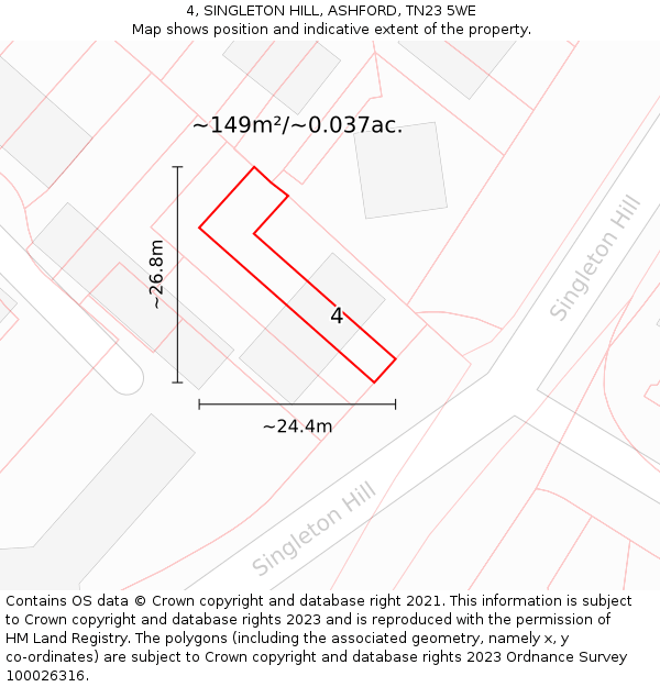 4, SINGLETON HILL, ASHFORD, TN23 5WE: Plot and title map