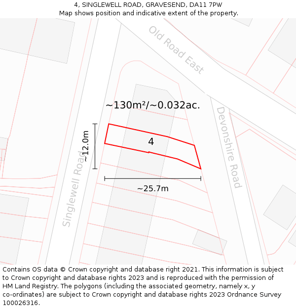 4, SINGLEWELL ROAD, GRAVESEND, DA11 7PW: Plot and title map