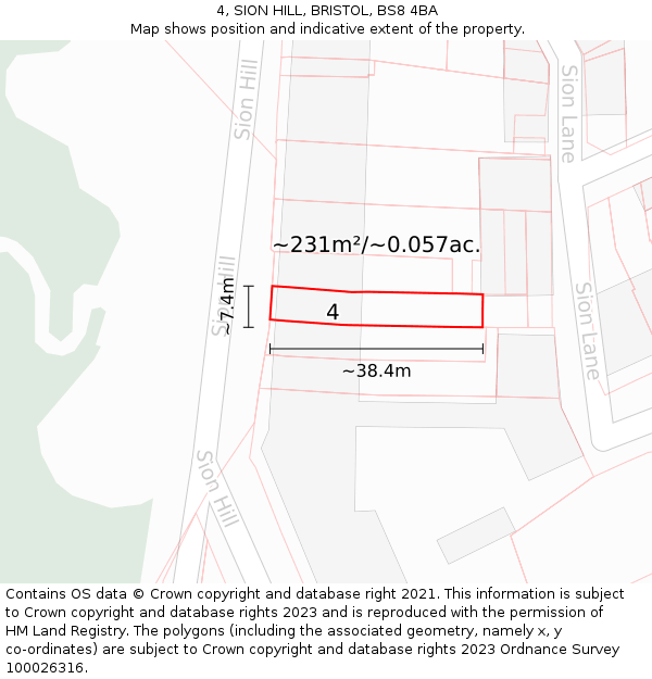 4, SION HILL, BRISTOL, BS8 4BA: Plot and title map