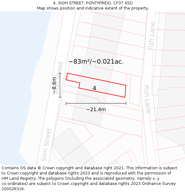 4, SION STREET, PONTYPRIDD, CF37 4SD: Plot and title map
