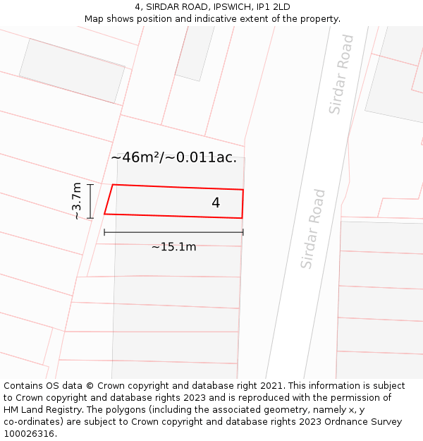 4, SIRDAR ROAD, IPSWICH, IP1 2LD: Plot and title map