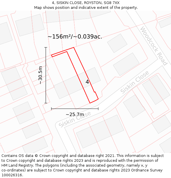 4, SISKIN CLOSE, ROYSTON, SG8 7XX: Plot and title map