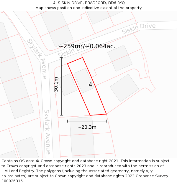 4, SISKIN DRIVE, BRADFORD, BD6 3YQ: Plot and title map