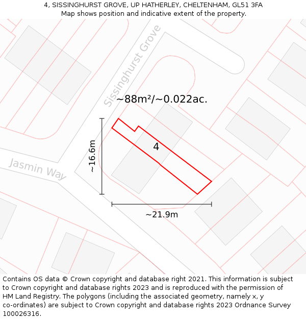 4, SISSINGHURST GROVE, UP HATHERLEY, CHELTENHAM, GL51 3FA: Plot and title map