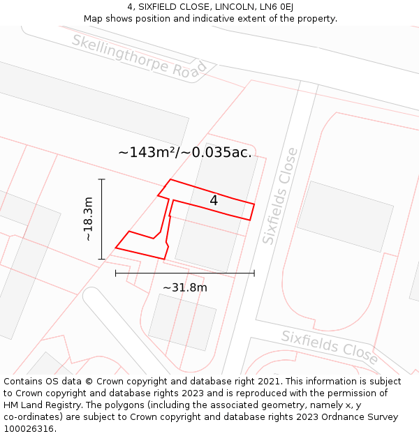 4, SIXFIELD CLOSE, LINCOLN, LN6 0EJ: Plot and title map
