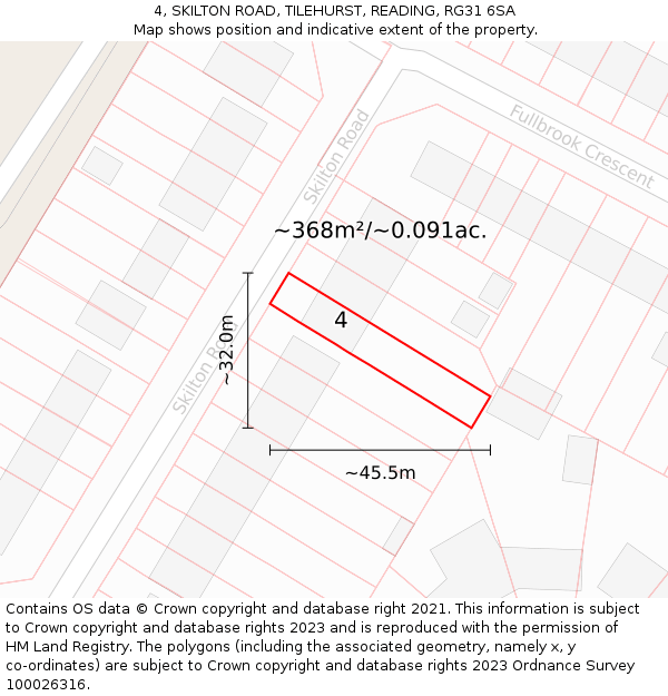 4, SKILTON ROAD, TILEHURST, READING, RG31 6SA: Plot and title map