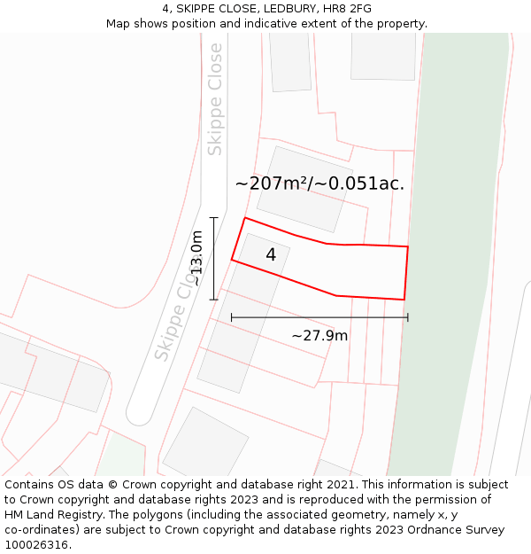 4, SKIPPE CLOSE, LEDBURY, HR8 2FG: Plot and title map