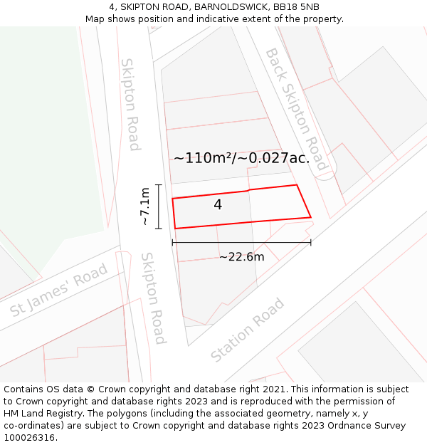 4, SKIPTON ROAD, BARNOLDSWICK, BB18 5NB: Plot and title map