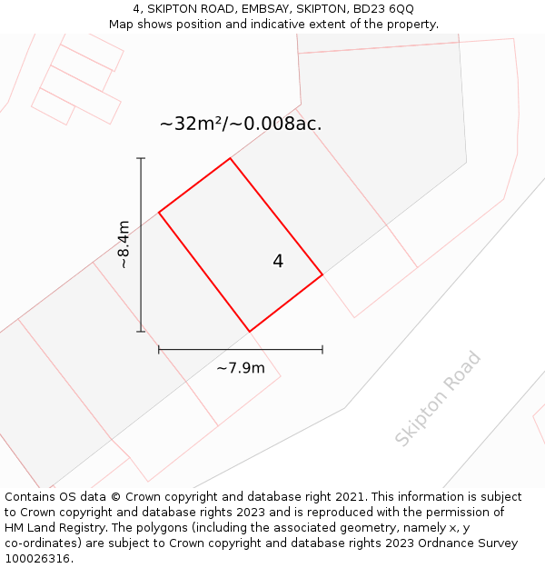 4, SKIPTON ROAD, EMBSAY, SKIPTON, BD23 6QQ: Plot and title map
