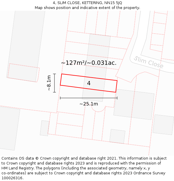 4, SLIM CLOSE, KETTERING, NN15 5JQ: Plot and title map