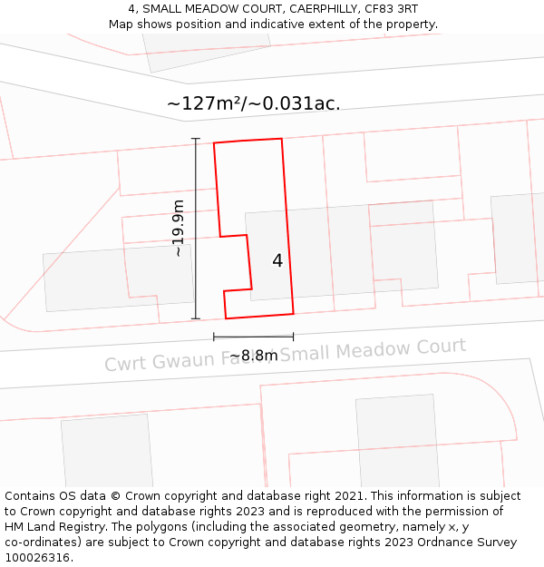 4, SMALL MEADOW COURT, CAERPHILLY, CF83 3RT: Plot and title map