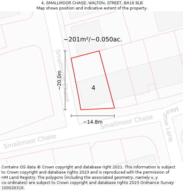 4, SMALLMOOR CHASE, WALTON, STREET, BA16 9LB: Plot and title map