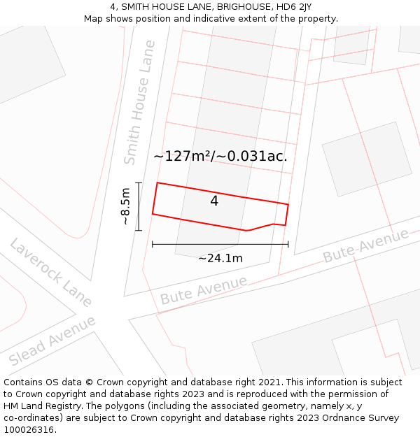 4, SMITH HOUSE LANE, BRIGHOUSE, HD6 2JY: Plot and title map