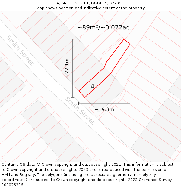 4, SMITH STREET, DUDLEY, DY2 8LH: Plot and title map