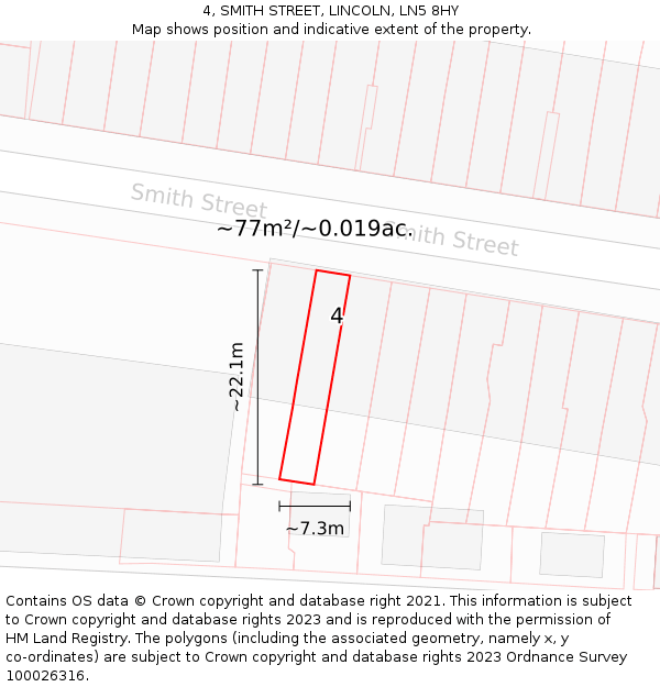 4, SMITH STREET, LINCOLN, LN5 8HY: Plot and title map