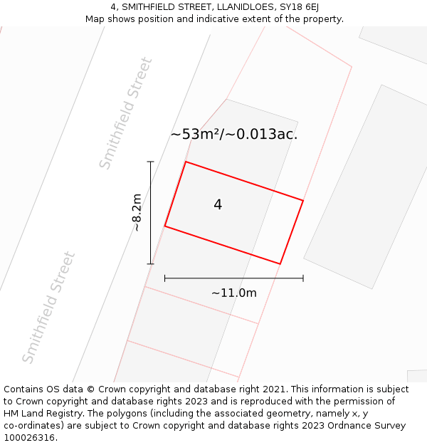 4, SMITHFIELD STREET, LLANIDLOES, SY18 6EJ: Plot and title map
