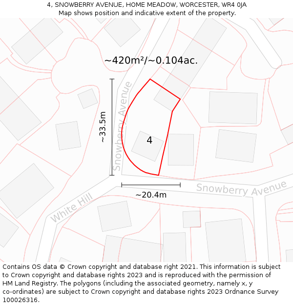 4, SNOWBERRY AVENUE, HOME MEADOW, WORCESTER, WR4 0JA: Plot and title map