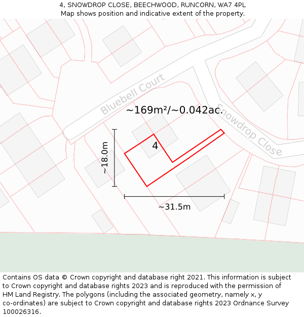 4, SNOWDROP CLOSE, BEECHWOOD, RUNCORN, WA7 4PL: Plot and title map