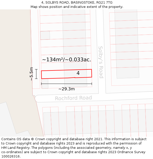 4, SOLBYS ROAD, BASINGSTOKE, RG21 7TG: Plot and title map