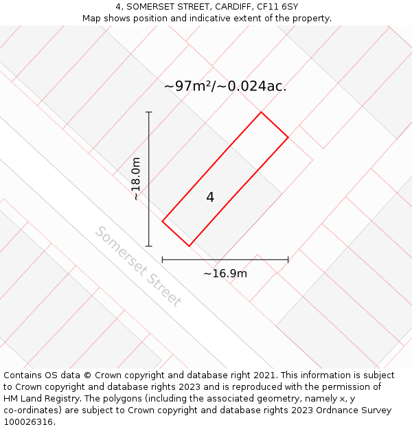 4, SOMERSET STREET, CARDIFF, CF11 6SY: Plot and title map