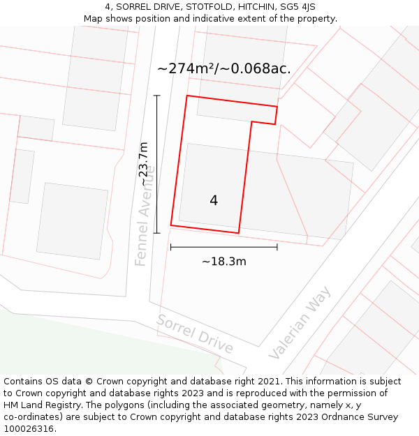 4, SORREL DRIVE, STOTFOLD, HITCHIN, SG5 4JS: Plot and title map