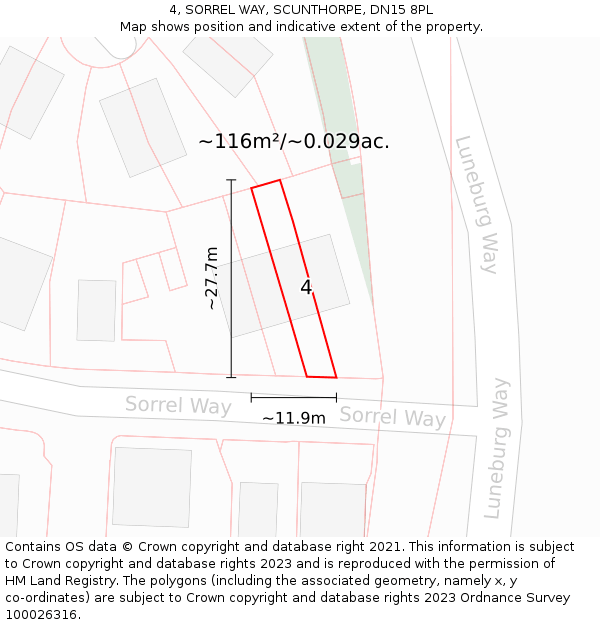4, SORREL WAY, SCUNTHORPE, DN15 8PL: Plot and title map