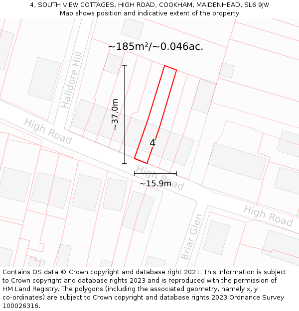 4, SOUTH VIEW COTTAGES, HIGH ROAD, COOKHAM, MAIDENHEAD, SL6 9JW: Plot and title map