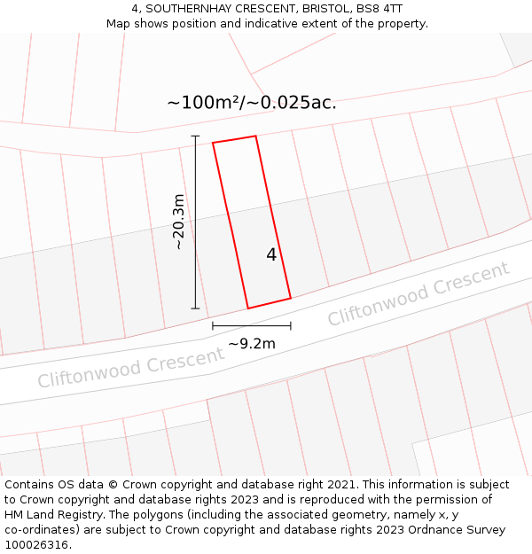 4, SOUTHERNHAY CRESCENT, BRISTOL, BS8 4TT: Plot and title map