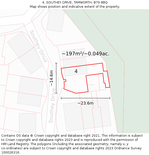 4, SOUTHEY DRIVE, TAMWORTH, B79 8BQ: Plot and title map