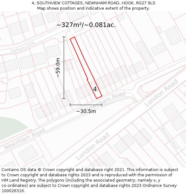 4, SOUTHVIEW COTTAGES, NEWNHAM ROAD, HOOK, RG27 9LS: Plot and title map