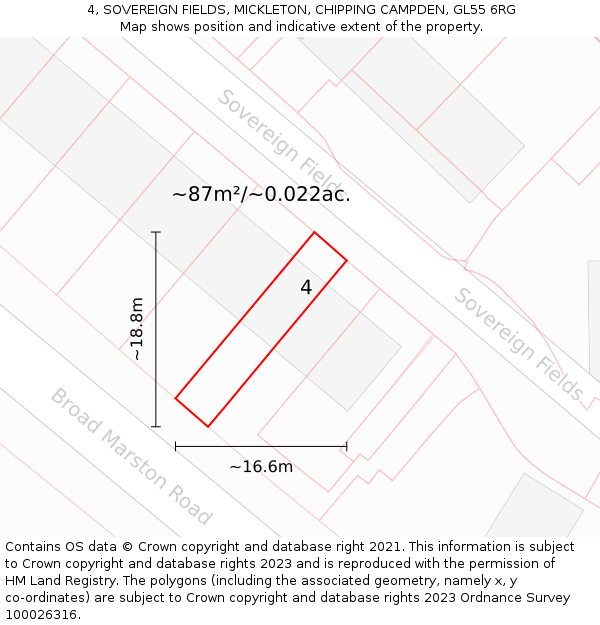 4, SOVEREIGN FIELDS, MICKLETON, CHIPPING CAMPDEN, GL55 6RG: Plot and title map