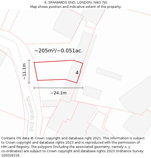4, SPANIARDS END, LONDON, NW3 7JG: Plot and title map