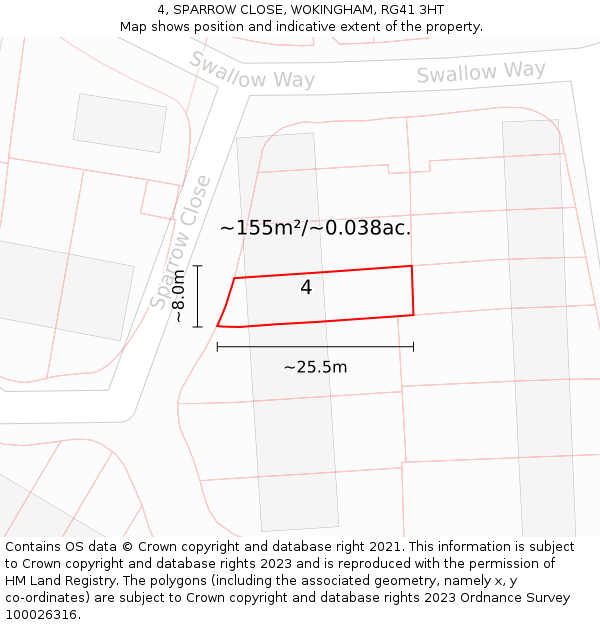 4, SPARROW CLOSE, WOKINGHAM, RG41 3HT: Plot and title map