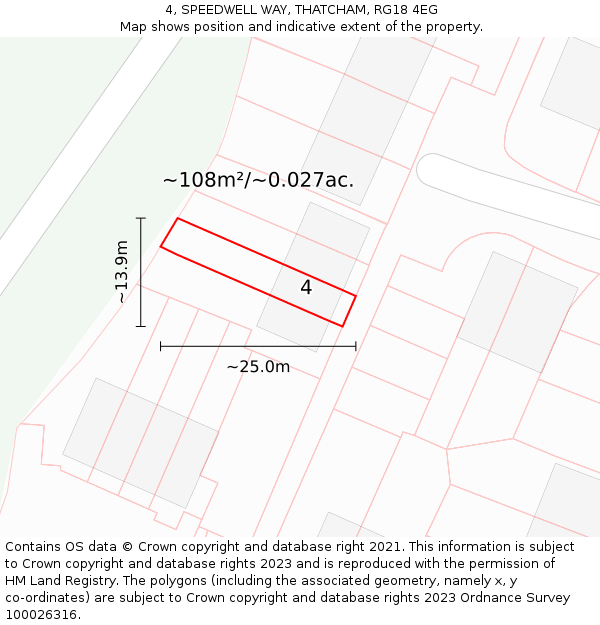 4, SPEEDWELL WAY, THATCHAM, RG18 4EG: Plot and title map