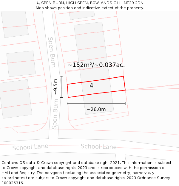 4, SPEN BURN, HIGH SPEN, ROWLANDS GILL, NE39 2DN: Plot and title map