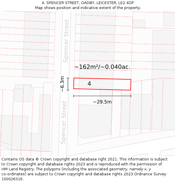 4, SPENCER STREET, OADBY, LEICESTER, LE2 4DP: Plot and title map