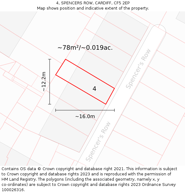 4, SPENCERS ROW, CARDIFF, CF5 2EP: Plot and title map