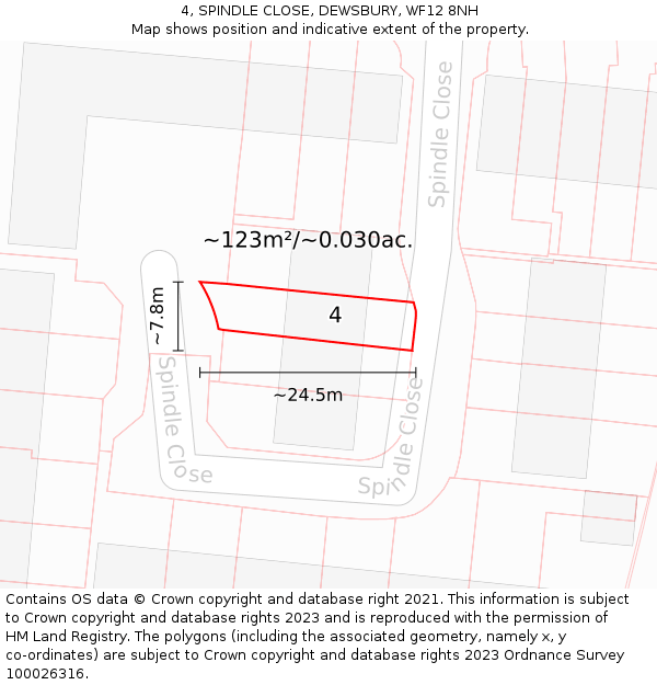 4, SPINDLE CLOSE, DEWSBURY, WF12 8NH: Plot and title map