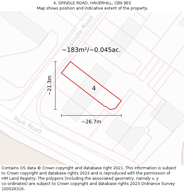4, SPINDLE ROAD, HAVERHILL, CB9 9ES: Plot and title map