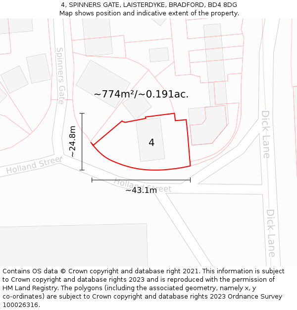4, SPINNERS GATE, LAISTERDYKE, BRADFORD, BD4 8DG: Plot and title map