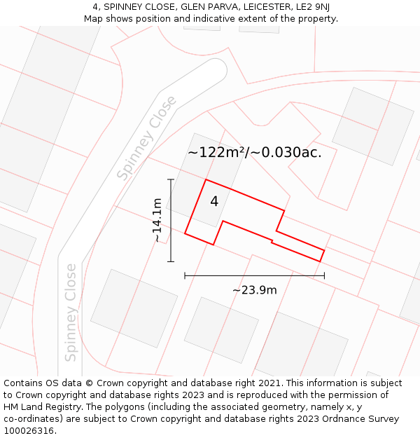 4, SPINNEY CLOSE, GLEN PARVA, LEICESTER, LE2 9NJ: Plot and title map