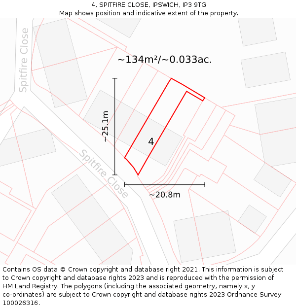 4, SPITFIRE CLOSE, IPSWICH, IP3 9TG: Plot and title map