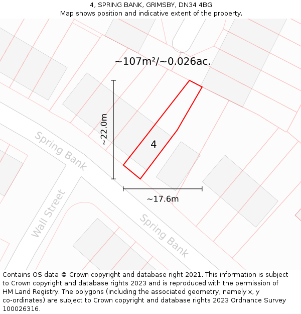4, SPRING BANK, GRIMSBY, DN34 4BG: Plot and title map