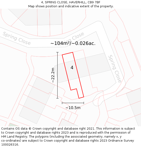 4, SPRING CLOSE, HAVERHILL, CB9 7BF: Plot and title map
