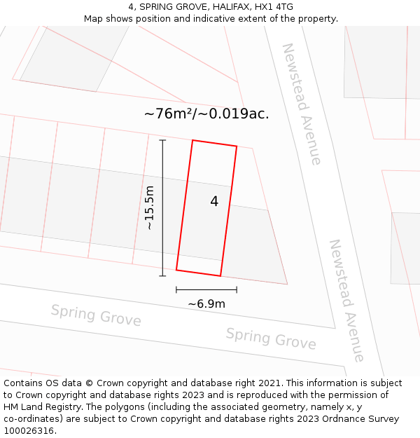4, SPRING GROVE, HALIFAX, HX1 4TG: Plot and title map