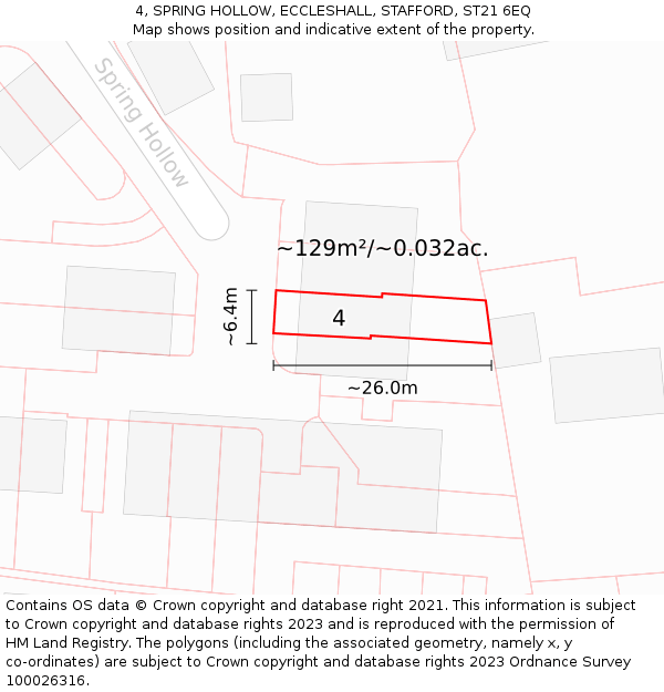 4, SPRING HOLLOW, ECCLESHALL, STAFFORD, ST21 6EQ: Plot and title map