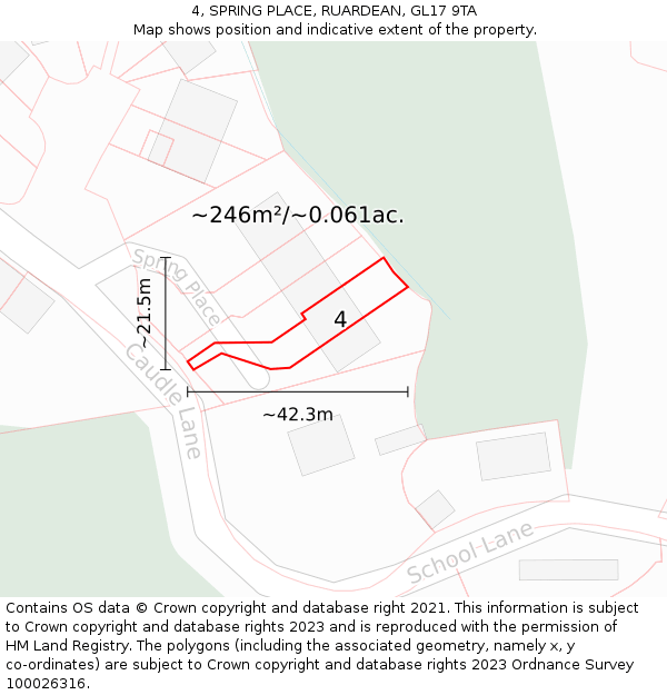 4, SPRING PLACE, RUARDEAN, GL17 9TA: Plot and title map