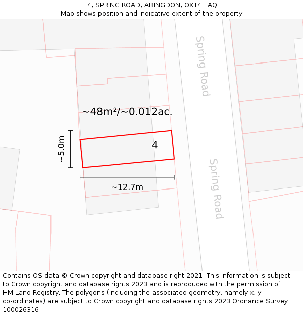 4, SPRING ROAD, ABINGDON, OX14 1AQ: Plot and title map