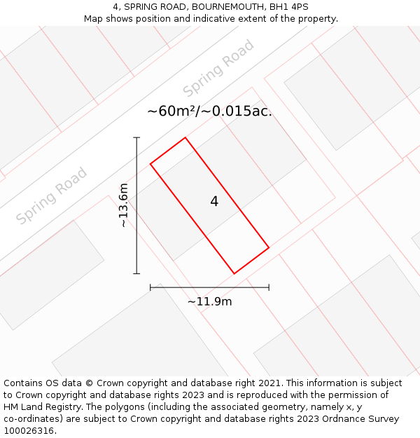 4, SPRING ROAD, BOURNEMOUTH, BH1 4PS: Plot and title map